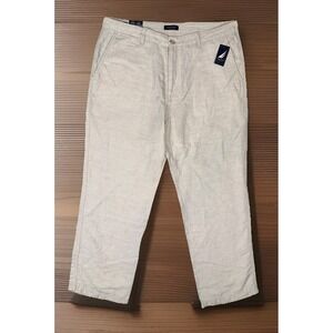 Nautica Pants Mens 38x30 Beige Chino Linen Blend Wheatflax Straight Flat NWT $80